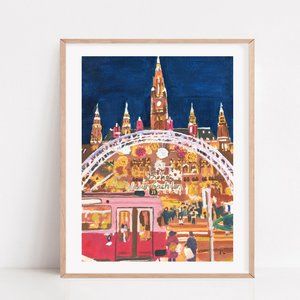 8.5x11 Vienna Christmas Market Print, Vienna Austria Christmas Market
